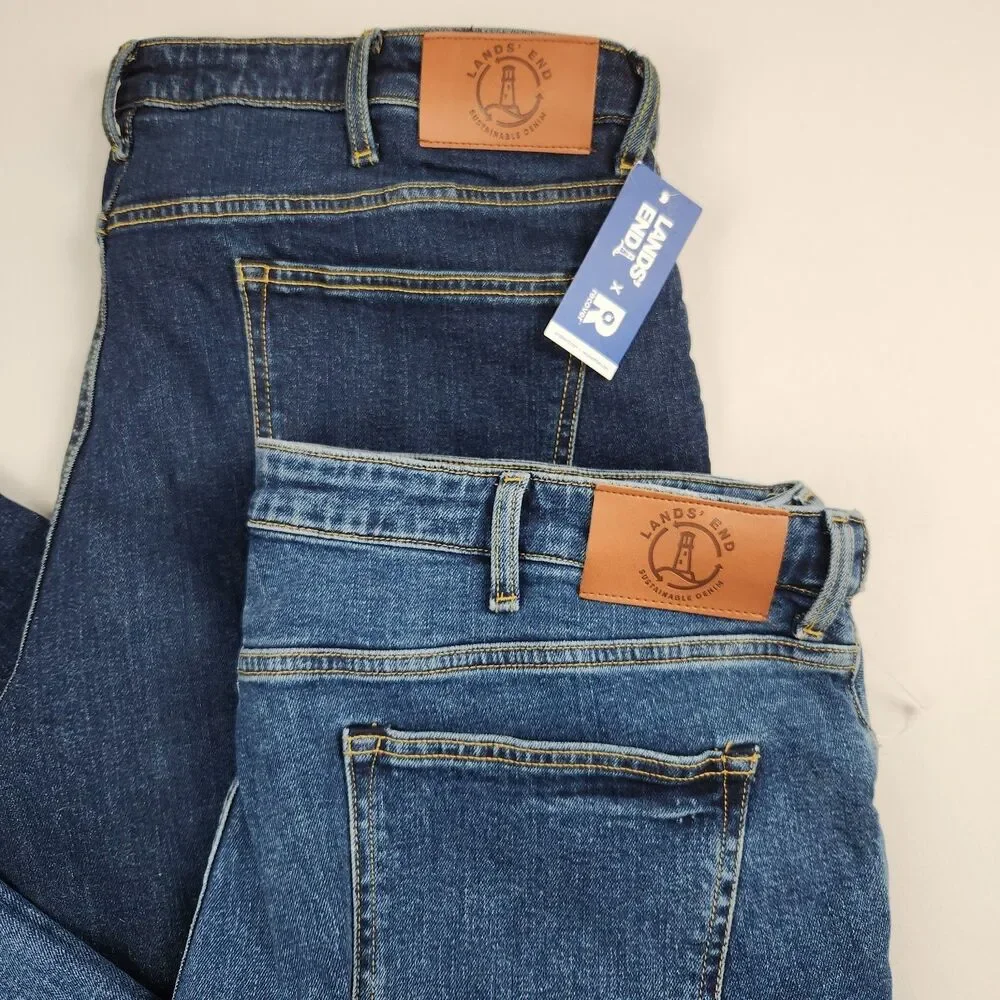 Lands End Traditional Fit Jeans Mens 42x34 Lot of 2 Straight Leg NWT Med/Dark